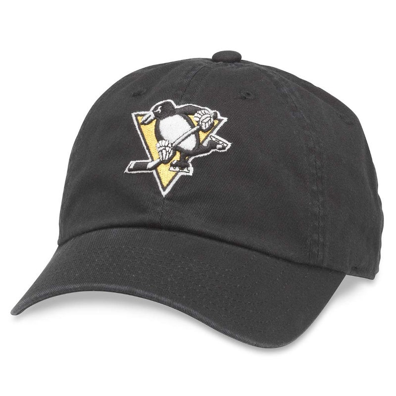 AMERICAN NEEDLE Pittsburgh Penguins Unisex Blue Line Officially Licensed NHL National Hockey League Team Baseball Hat Adjustable Buckle Strap Dad Cap (40742B-PPN-BLK) - Image 1